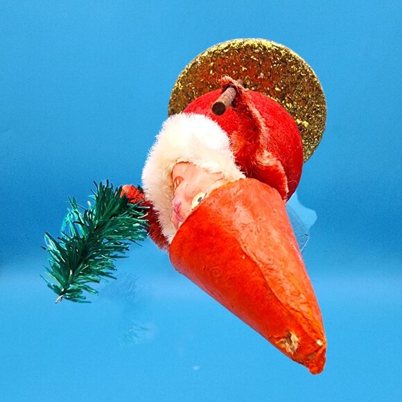 Vintage 1950s Putz Santa Elf Red Spun Cotton Cone Hat Bottlebrush Tree Japan - Picture 8 of 10